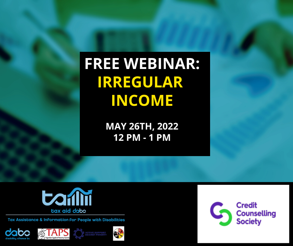 Poster for 2022 Webinar on Irregular Income, in partnership with the Credit Counselling Society